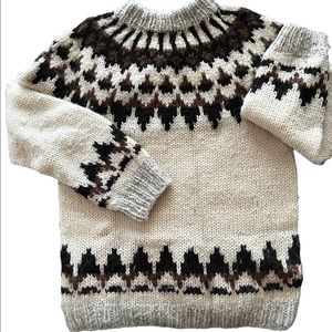 Women's Hilda Ltd Icelandic Wool Beige Brown Nordic Sweater Sweatshirt Sz M